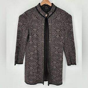 Vintage St. John Women’s Sz 12 Santana Knit Black/Gray Open Long Cardigan USA M0